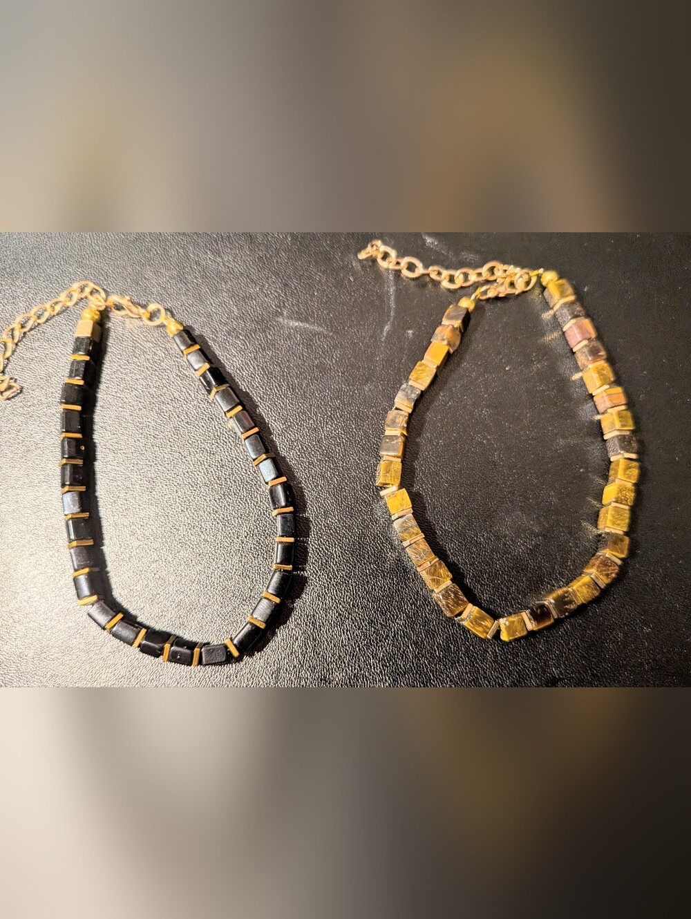 Gold and Black Beaded Bracelet Set - Natural Stones